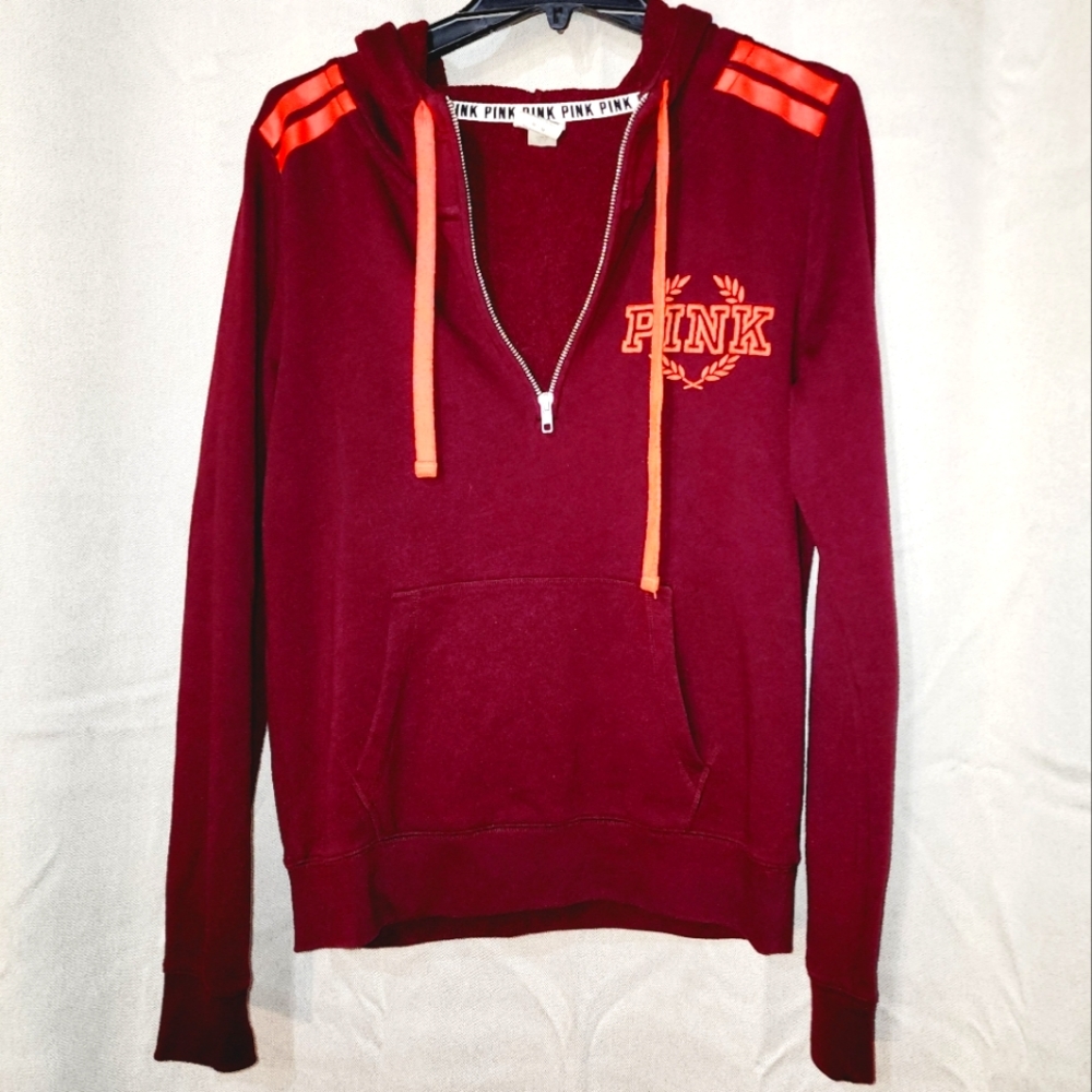 PINK by VS size Medium half zip hooded sweatshirt w/drawstrings/embroidery